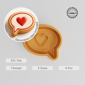Romantic Chat Cookie Cutter & Stamp, Heart & Love Message, 6-Piece Set, S/M/L, Perfect for Fondant PRODUCT_228