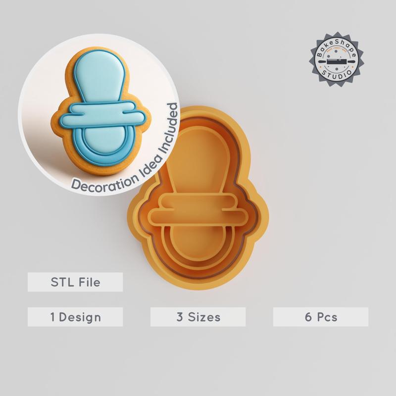 Baby Pacifier Shape Cutter & Stamp, 3 Sizes S/M/L, Perfect for Cookies & Fondant, 6-Piece Set PRODUCT_35