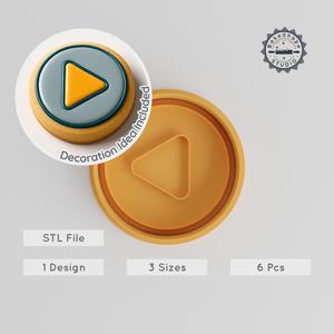 Play Button Shape Cutter & Stamp, Cookie Fondant Tool, 3 Sizes S/M/L, 6-Piece Set PRODUCT_14