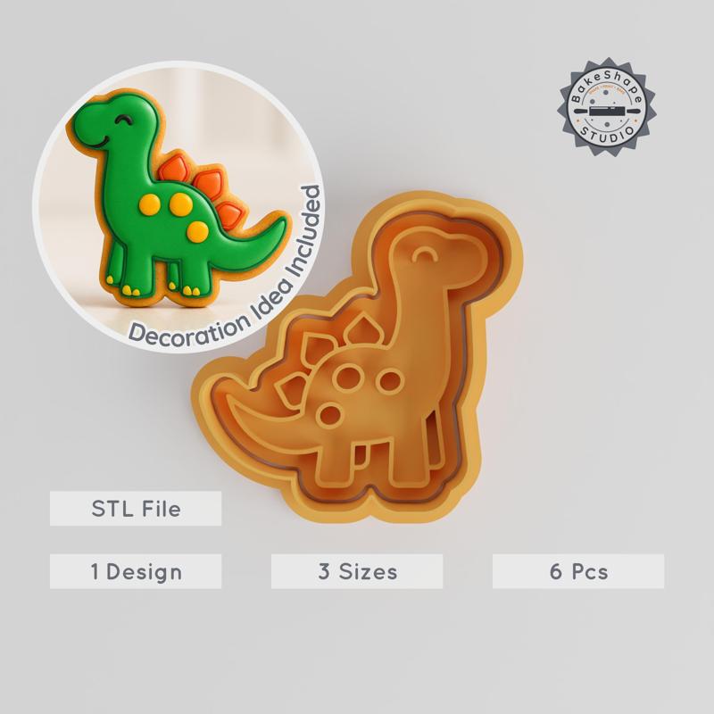 Dinosaur Shape Cutter & Stamp Set, Includes S/M/L Sizes, Perfect for Cookies & Fondant, Prehistoric Animal Design PRODUCT_57