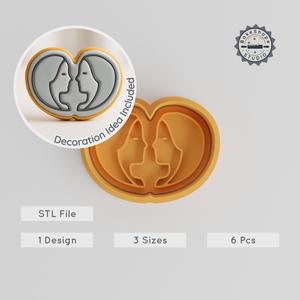 Gemini Shape Cutter & Stamp Set, Cookie & Fondant, Zodiac Twins Design, 6 Pieces, S/M/L Sizes, Astrology & Star Themed PRODUCT_769