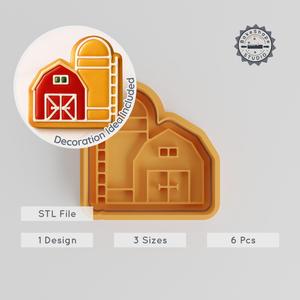 Barn Shape Cutter & Stamp, Perfect for Cookies & Fondant, 3 Sizes S/M/L, 6-Piece Farmhouse Set PRODUCT_2846