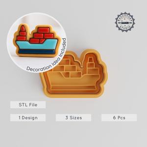 Cargo Ship Cookie Cutter & Stamp Set, Ocean Freighter, Maritime Carrier, 3 Sizes S/M/L, Perfect for Cookies & Fondant PRODUCT_1096