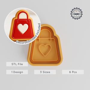 Shopping Bag Shape Cutter & Stamp, Heart Valentine Gift Cookie & Fondant Tool Set, 3 Sizes, S/M/L PRODUCT_222