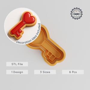 Heart Key Cutter & Stamp Set, Cookie & Fondant Tools, Love Lock Design, 3 Sizes, 6 Pieces PRODUCT_231