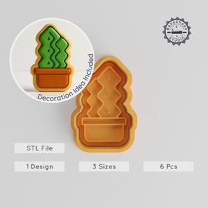 Zig Zag Cactus Shape Cutter & Stamp, 3 Size Cookie and Fondant Decoration Set, Wavy Succulent Design PRODUCT_338