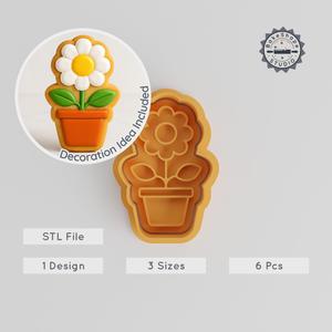Potted Daisy Shape Cutter & Stamp, 3 Sizes, Cookie & Fondant Tool Set, Botanical Flower Theme, 6-Piece Collection PRODUCT_382