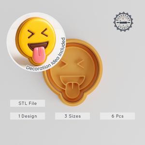 Sticking Out Tongue Cookie Cutter & Stamp Set, Playful Face Design, 3 Sizes S/M/L, Fun Emoji Baking Tool Collection PRODUCT_798
