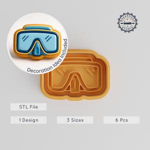 Diving Mask Shape Cutter & Stamp, Cookie Fondant Tool Set, Ocean Dive, 3 Sizes S/M/L PRODUCT_1099