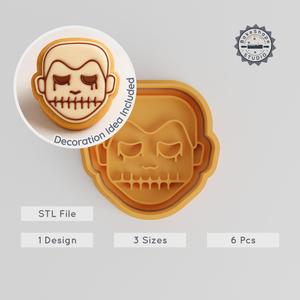 Skull Boy Shape Cutter & Stamp Set, Halloween Cookie & Fondant, Scary Emoji, 3 Sizes S/M/L PRODUCT_988