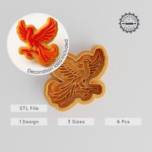Phoenix Cookie Cutter & Stamp Set, Fire Bird Shapes, Fondant Tool, S/M/L Sizes, Mythical Flame Baking Decor PRODUCT_1032