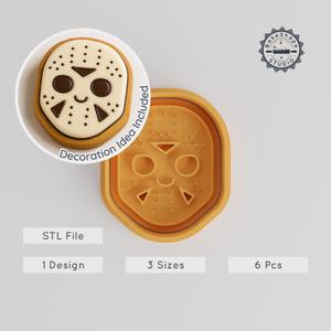 Horror Mask Cookie Cutter & Stamp Set, Spooky Face, Halloween Scare, 6-Piece Bundle, S/M/L Sizes, Perfect for Fondant PRODUCT_974