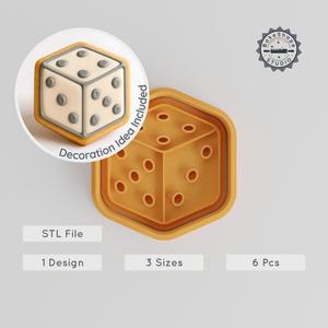 Dice Shape Cutter & Stamp Set, Cookie & Fondant, 3 Sizes, 6 Pieces, Game Cube, Casino, Poker, Play, Luck PRODUCT_1023