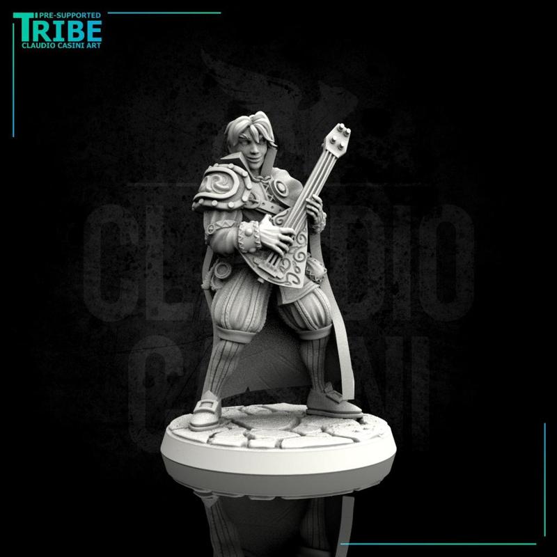 (0082) Male human elf tiefling half orc bard with lute