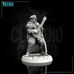 (0082) Male human elf tiefling half orc bard with lute