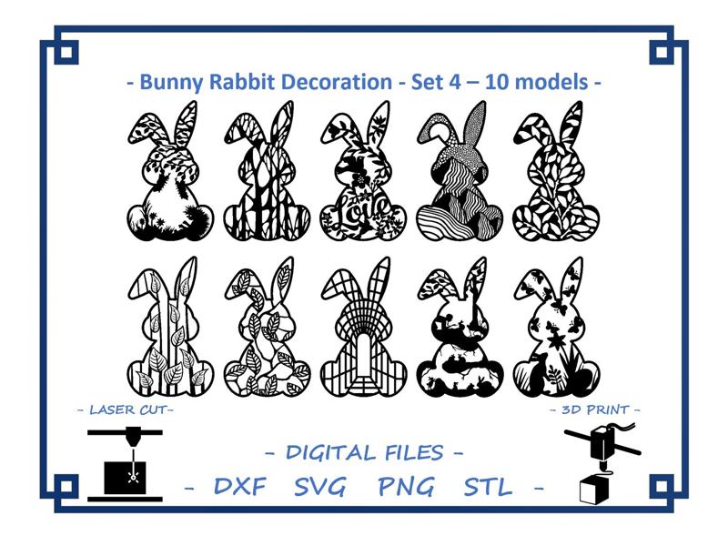 Bunny Rabbit decoration - Set 4 - 10 models Bundle