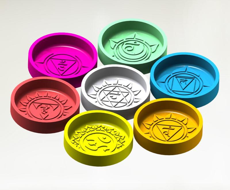 7 Chakra Candle Mold Set STL - 3D Printable Wax, Resin & Soap Molds with Embossed Chakra Symbols | Spiritual Gift Making Files