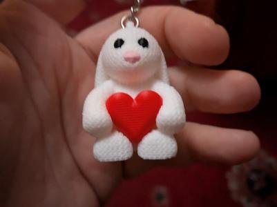 Knitted Valentine bunny heart keyring
