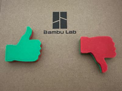 Thumbs up green, thumbs down red, with magnets