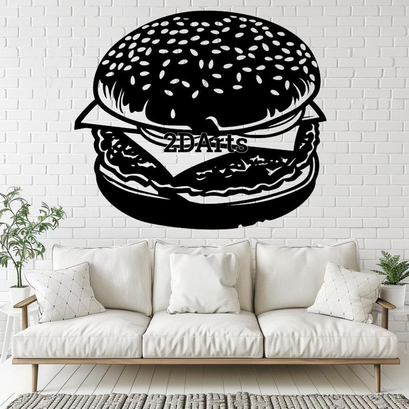 Cheeseburger 2D Wall Art/Window Art - Digital STL & SVG Files for 3D Printing and Laser Cutting