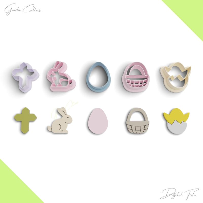 Easter Polymer Clay Cutter Package, 5 Models, 2 Cutter Version, 5 Sizes Included, Stl File, No: 1194