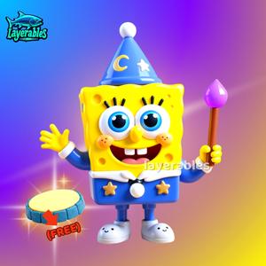 Wizard SpongeBob STL File – Magic Wand 3D Print Model – Cute Sorcerer Fan Figure + Base