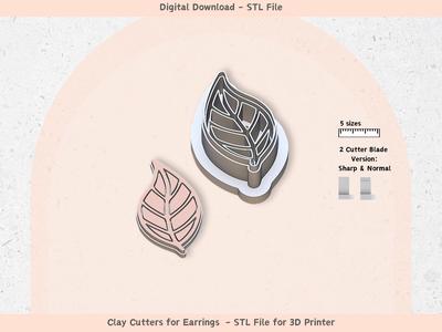 Leaf Clay Cutter for Polymer Clay | Digital STL File | Clay Tools | 5 Sizes Summer Clay Cutters, 2 C