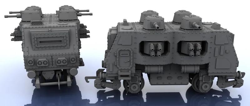 OO Train - Warhammer Style - 1 Segment Mirrorred Quad Turrets   
