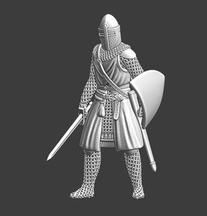 Medieval crusader knight - with sword and shield