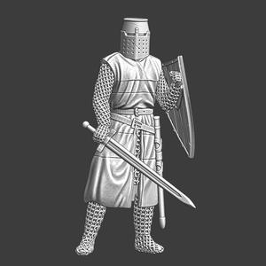 Medieval Crusader Knight - sword and great helm