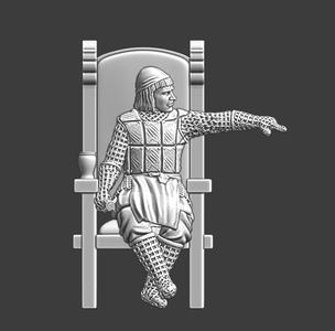 Medieval Knight sitting and pointing - mace ready