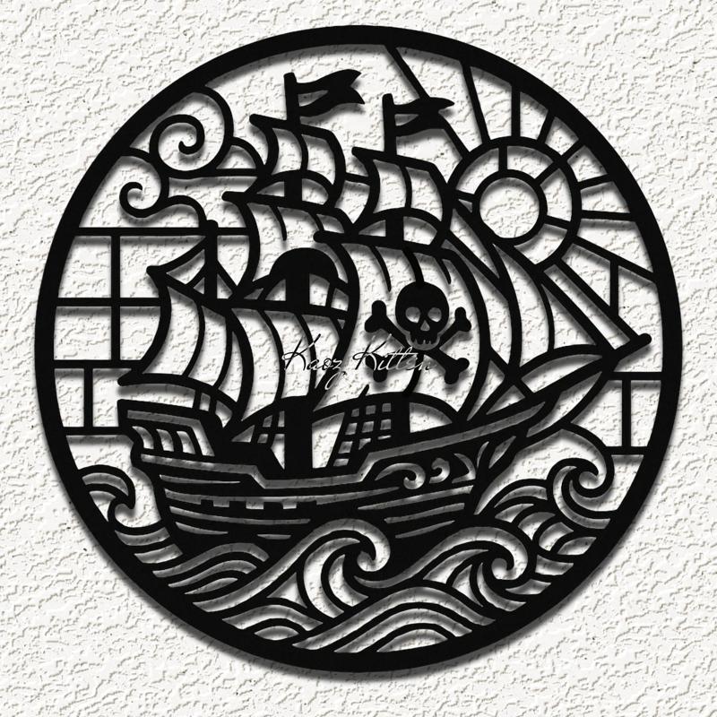 pirate ship glass wall art home decor