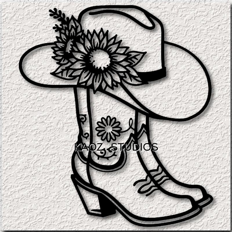 cowgirl boots and hat wall art Cow Girl wall decor Farm House Decoration