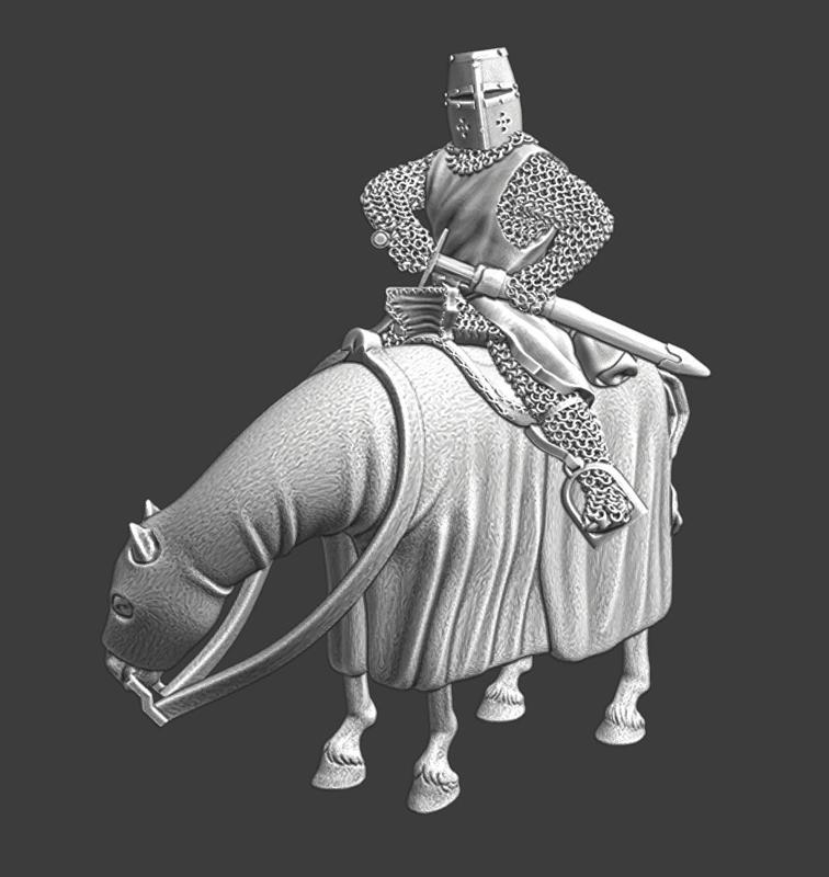 Medieval crusader knight drawing sword