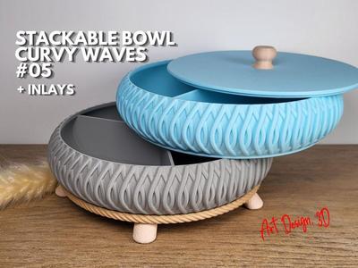 Stackable Bowl Tray - Curvy Waves 05 + Inlays