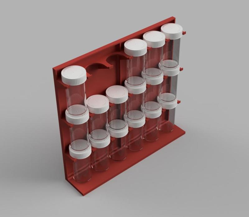 Pill Bottle parts storage rack freestanding 