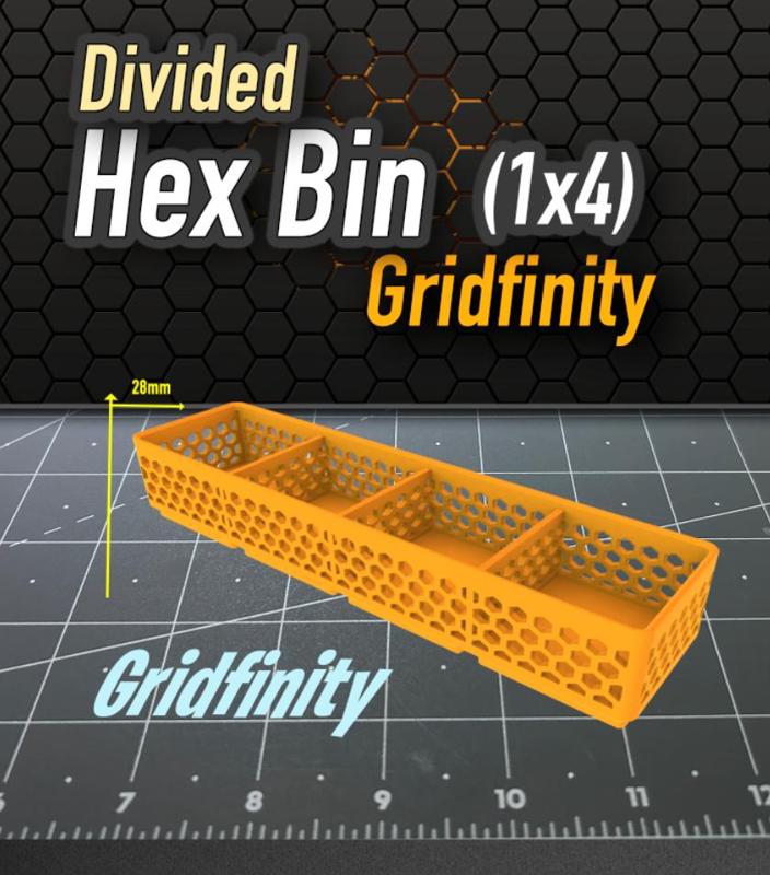 Gridfinity Hex Bin 1x4 Divided