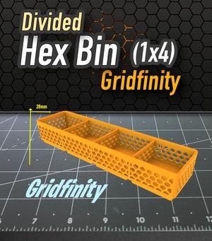 Gridfinity Hex Bin 1x4 Divided