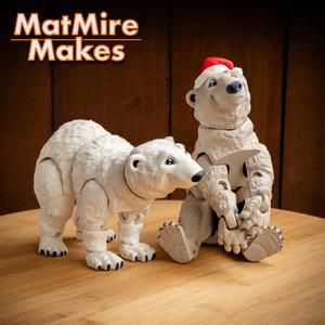 Polar Bear, Santa Hat version included! Articulated fidget, Multicolor 3MF, Cute Flexi