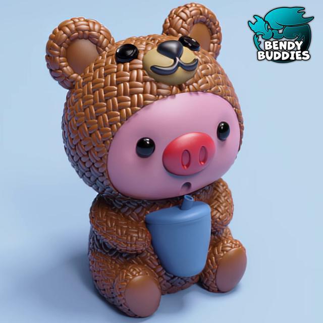 Piggy Bear Costume / Cute Knitted Beast Model / Collectible Pigface Creature Figure / Print-in-Place Statue / Fantasy World Animal / Decoration Monster Encounter