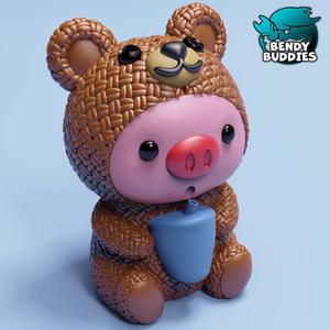 Piggy Bear Costume / Cute Knitted Beast Model / Collectible Pigface Creature Figure / Print-in-Place Statue / Fantasy World Animal / Decoration Monster Encounter