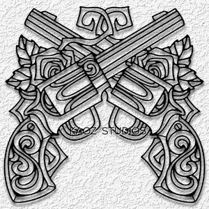 revolvers n roses wall art western decor pistol