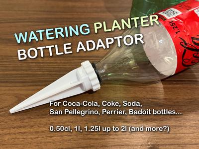 Watering planter bottle adaptor, for Coke bottles