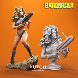 Barbarella statue of woman holding gun
