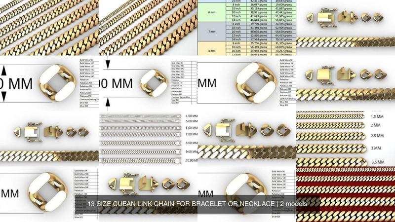 13 SIZE CUBAN LINK CHAIN FOR BRACELET OR NECKLACE 3D Model Collection
