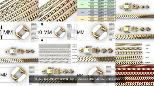 13 SIZE CUBAN LINK CHAIN FOR BRACELET OR NECKLACE 3D Model Collection