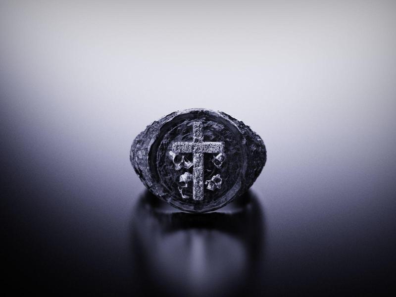 Signet Ring with Cross and Skulls ready for 3D print