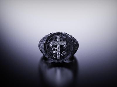Signet Ring with Cross and Skulls ready for 3D print