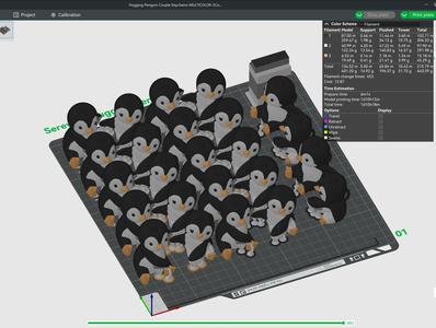 Hugging Penguin Couple Keychains - 3D print STL and multicolor 3MF file