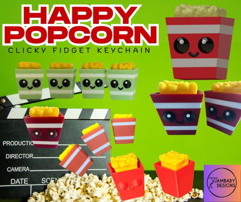 Happy Popcorn Fidget Clicker Keychain *No AMS Needed*